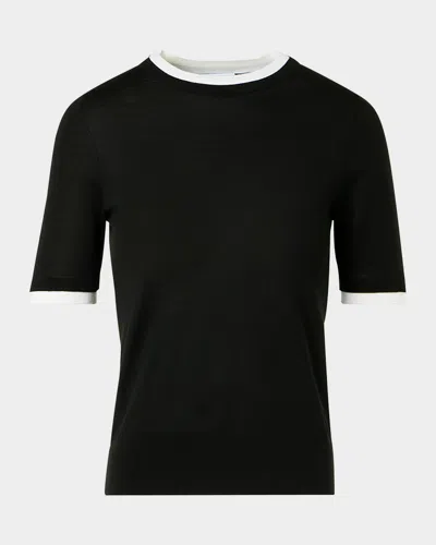 Akris Punto Layered Short-sleeve Knit Sweater In Black