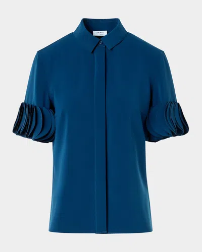 Akris Punto Layered Short-sleeve Signature Blouse In Blue