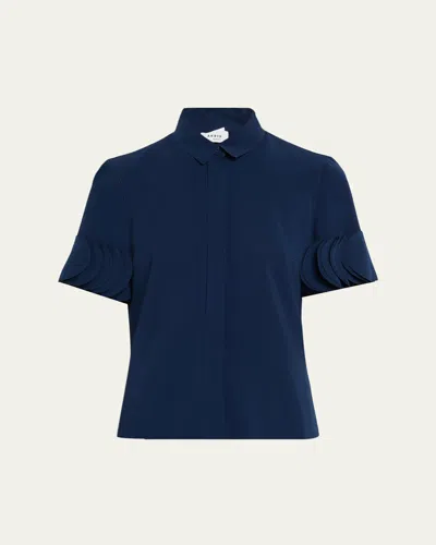 Akris Punto Layered Short-sleeve Signature Blouse In Blue