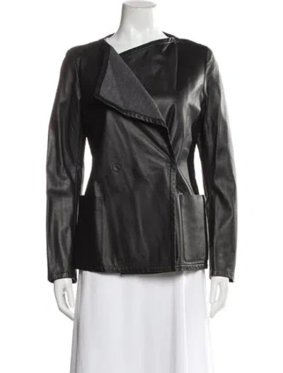 Pre-owned Akris Punto Leather Biker Jacket In Black