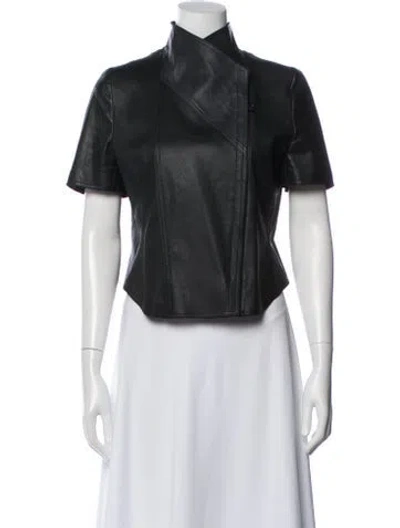 Pre-owned Akris Punto Leather Biker Jacket In Black