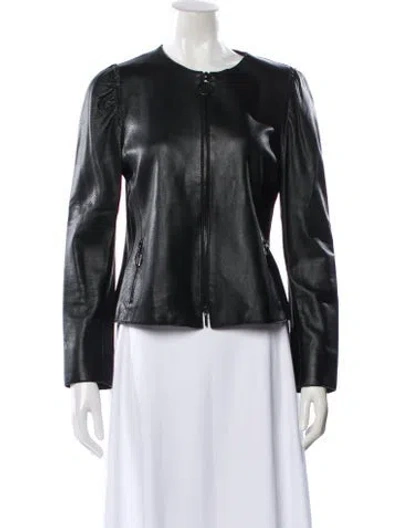 Pre-owned Akris Punto Leather Biker Jacket In Blue