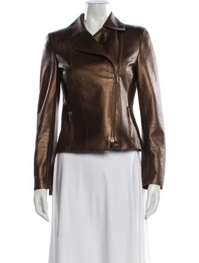 Pre-owned Akris Punto Leather Biker Jacket In Brown