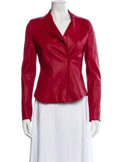 Pre-owned Akris Punto Leather Biker Jacket In Red