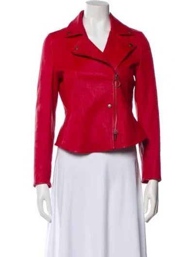 Pre-owned Akris Punto Leather Biker Jacket In Red