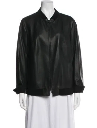 Pre-owned Akris Punto Leather Bomber Jacket In Green