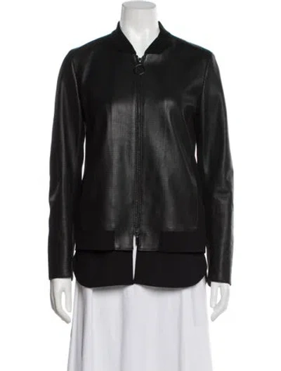 Pre-owned Akris Punto Leather Bomber Jacket W/ Tags In Black
