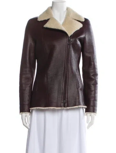 Pre-owned Akris Punto Leather Faux Fur Jacket In Purple