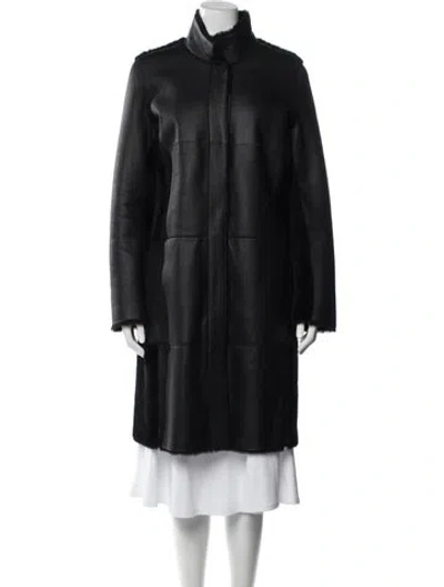 Pre-owned Akris Punto Leather Fur Coat In Black