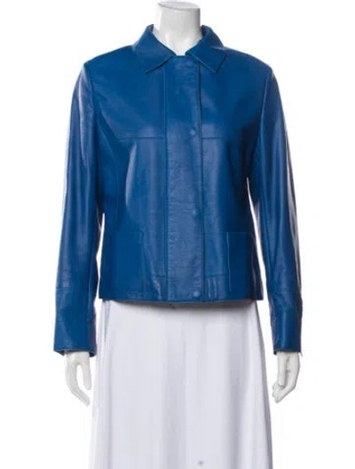 Pre-owned Akris Punto Leather Jacket In Blue