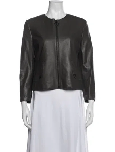 Pre-owned Akris Punto Leather Jacket In Grey