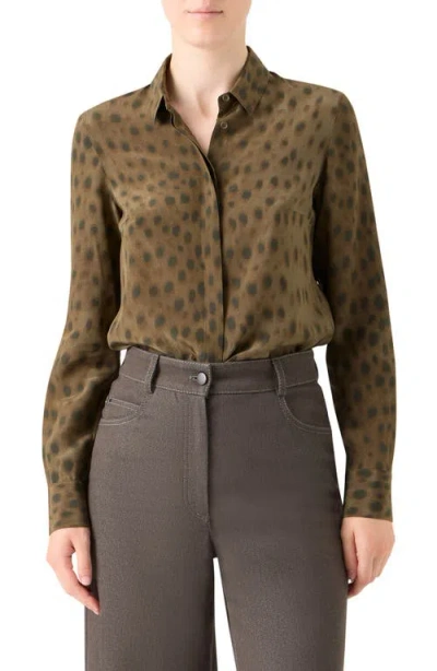 Akris Punto Leopard Print Silk Crêpe De Chine Button-up Shirt In Brown