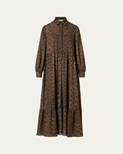 AKRIS PUNTO LEOPARD-PRINT VISCOSE GEORGETTE MIDI SHIRTDRESS