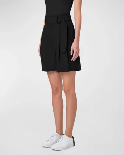 Akris Punto Linen Fiorellina Belted Bermuda Shorts In Black