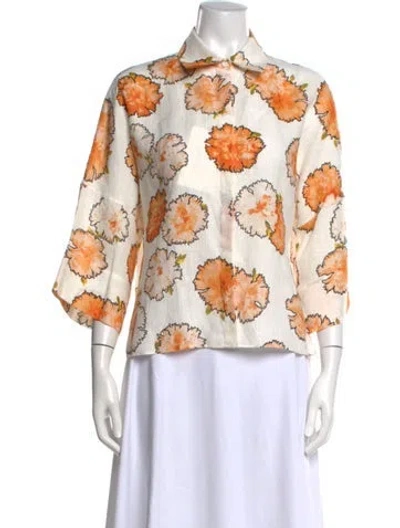 Pre-owned Akris Punto Linen Floral Print Blouse W/ Tags In Multicolor