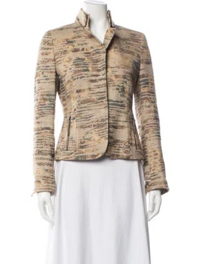 Pre-owned Akris Punto Linen Patterned Blazer In Brown