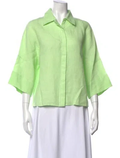 Pre-owned Akris Punto Linen Three-quarter Sleeve Button-up Top In Green