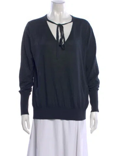 Pre-owned Akris Punto Linen Tie Neck Sweater W/ Tags In Blue