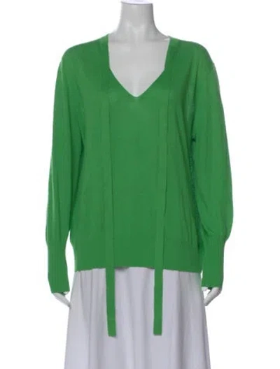 Pre-owned Akris Punto Linen V-neck Sweater In Green