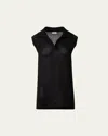 Akris Punto Long Chunky Mesh Knit Polo Top In Black