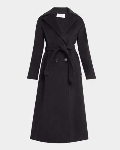 Akris Punto Long Double-breast Belted Wool-cashmere Coat In Black