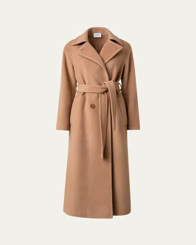 AKRIS PUNTO LONG DOUBLE-BREAST BELTED WOOL-CASHMERE COAT