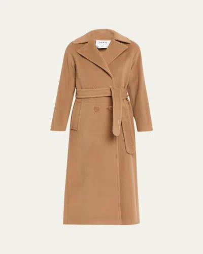 Akris Punto Long Double-breast Belted Wool-cashmere Coat In Beige