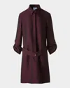 Akris Punto Long-sleeve Belted Viscose-linen Shirtdress In Burgundy