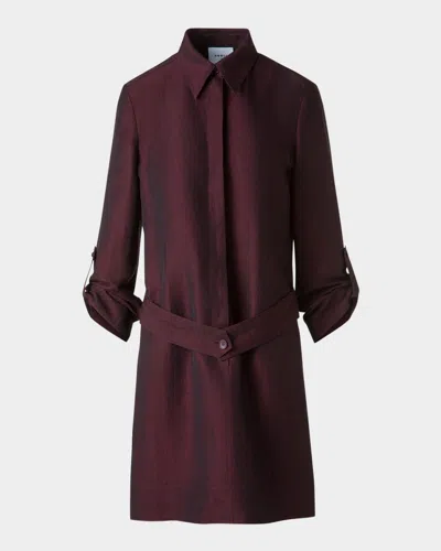 Akris Punto Long-sleeve Belted Viscose-linen Shirtdress In Burgundy