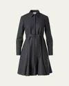 Akris Punto Long-sleeve Belted Wool Flannel Shirtdress In Black