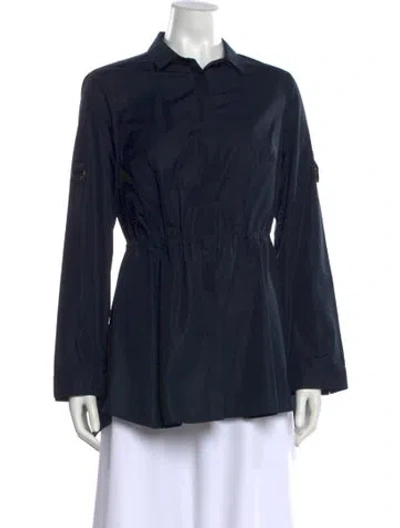 Pre-owned Akris Punto Long Sleeve Blouse In Blue