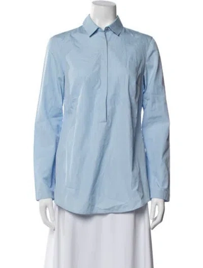 Pre-owned Akris Punto Long Sleeve Button-up Top In Blue