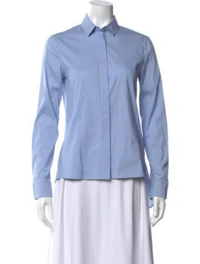 Pre-owned Akris Punto Long Sleeve Button-up Top In Blue