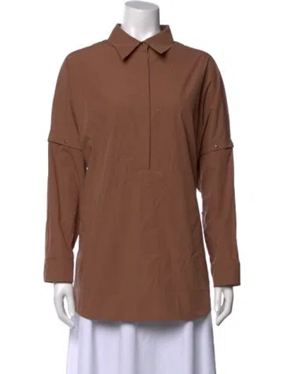 Pre-owned Akris Punto Long Sleeve Button-up Top In Brown