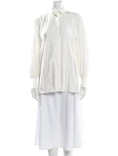 Pre-owned Akris Punto Long Sleeve Button-up Top In White
