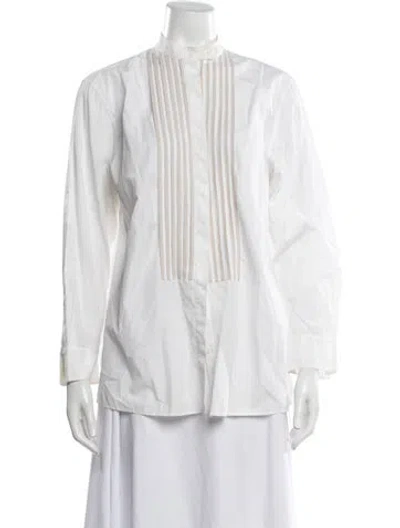 Pre-owned Akris Punto Long Sleeve Button-up Top In White