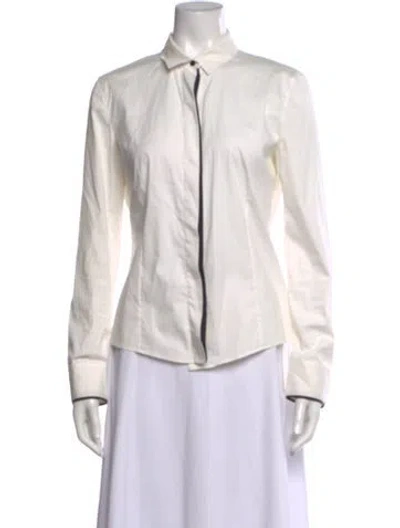 Pre-owned Akris Punto Long Sleeve Button-up Top In White