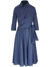 Akris Punto Sash Detail Cotton Seersucker Shirtdress In Blue