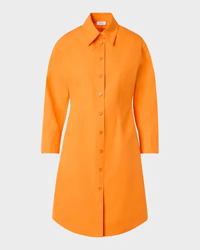 Akris Punto Long-sleeve Cotton Poplin Mini Shirtdress In Orange