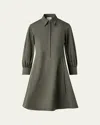 Akris Punto Long-sleeve Heavy Cotton Poplin Mini Shirtdress In Laurel