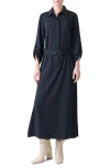 Akris Punto Long Sleeve Stretch Wool Midi Shirtdress In Blue