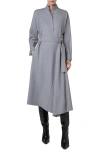 Akris Punto Half-circle Inset Belted Long-sleeve Midi Dress In Silver