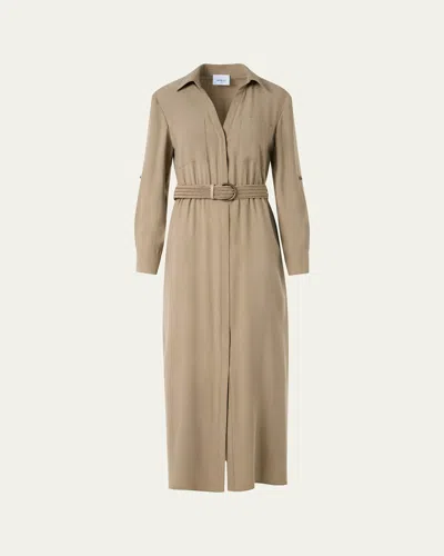 Akris Punto Long-sleeve Belted Viscose Twill Midi Shirtdress In Multi