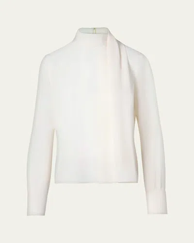 Akris Punto Long-sleeve Silk Scarf Blouse In Cream
