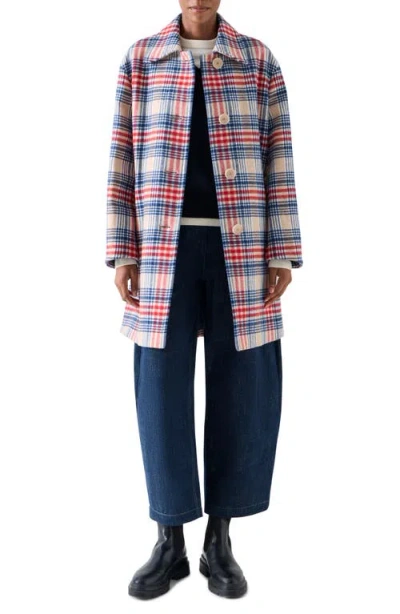 Akris Punto Lumberjack Plaid Wool Blend Coat In Blue
