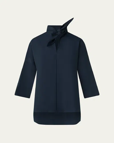 Akris Punto Marine Knot Poplin Tunic Blouse In Navy