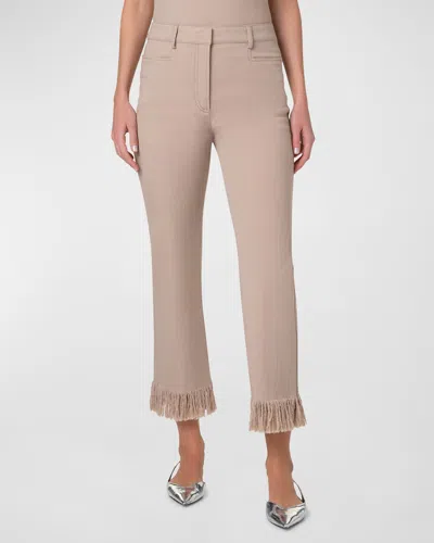 Akris Punto Marli Mid-rise Straight-leg Ankle Fringe-hem Stretch Denim Pants In Beige