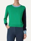Akris Punto Merino Colorblock Sweater In Sea Green/navy/sky In Green