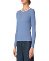 Akris Punto Merino Sailor Stripe Round Neck Sweater In Royal/cream In Blue