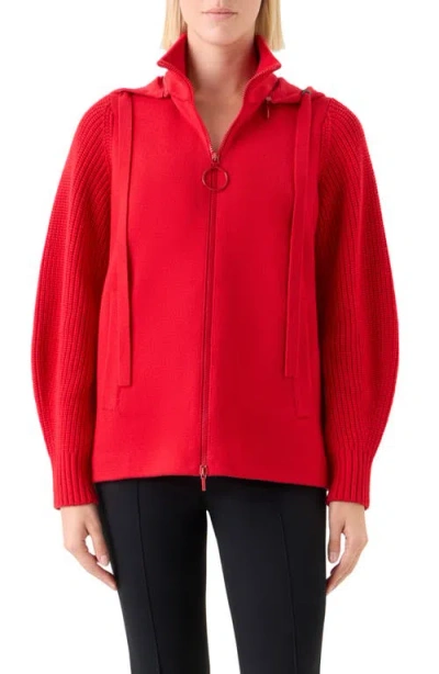 Akris Punto Merino Wool Blend Hooded Zip Cardigan In Red